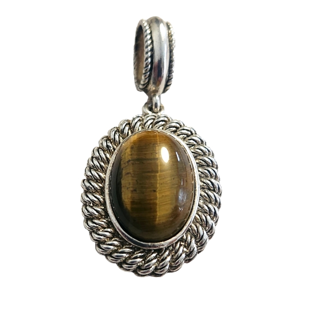 Avon Tigers Eye Pendant Necklace Silver Plated